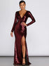 Mermaid V Neck Long Sleeves Sequins Prom Dress with Slit LBQ3508